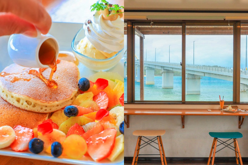 沖繩美食｜松田商店，瀨底大橋前海景第一排，品嘗美味水果鬆餅